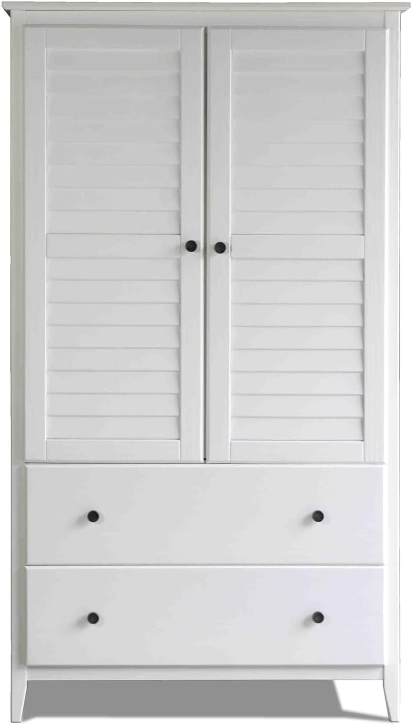 Greenport 2-Door Wardrobe, Solid Wood with a Brushed White Finish