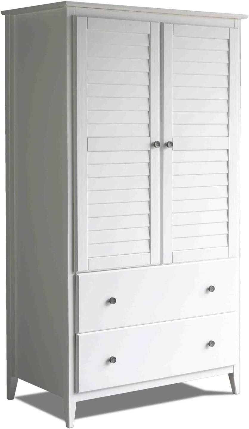 Greenport 2-Door Wardrobe, Solid Wood with a Brushed White Finish