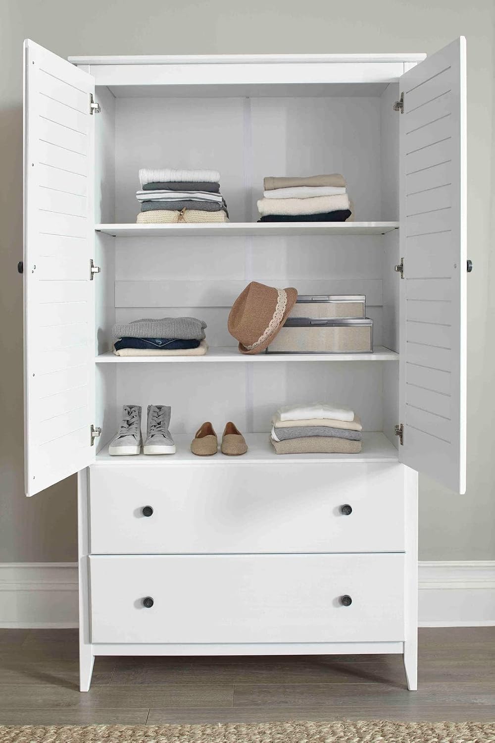 Greenport 2-Door Wardrobe, Solid Wood with a Brushed White Finish