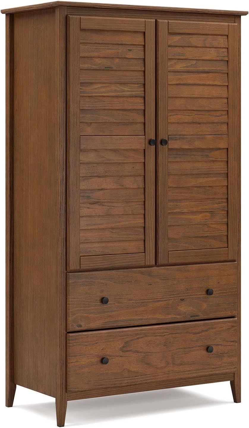 Greenport 2-Door Wardrobe, Solid Wood with a Brushed Walnut Finish