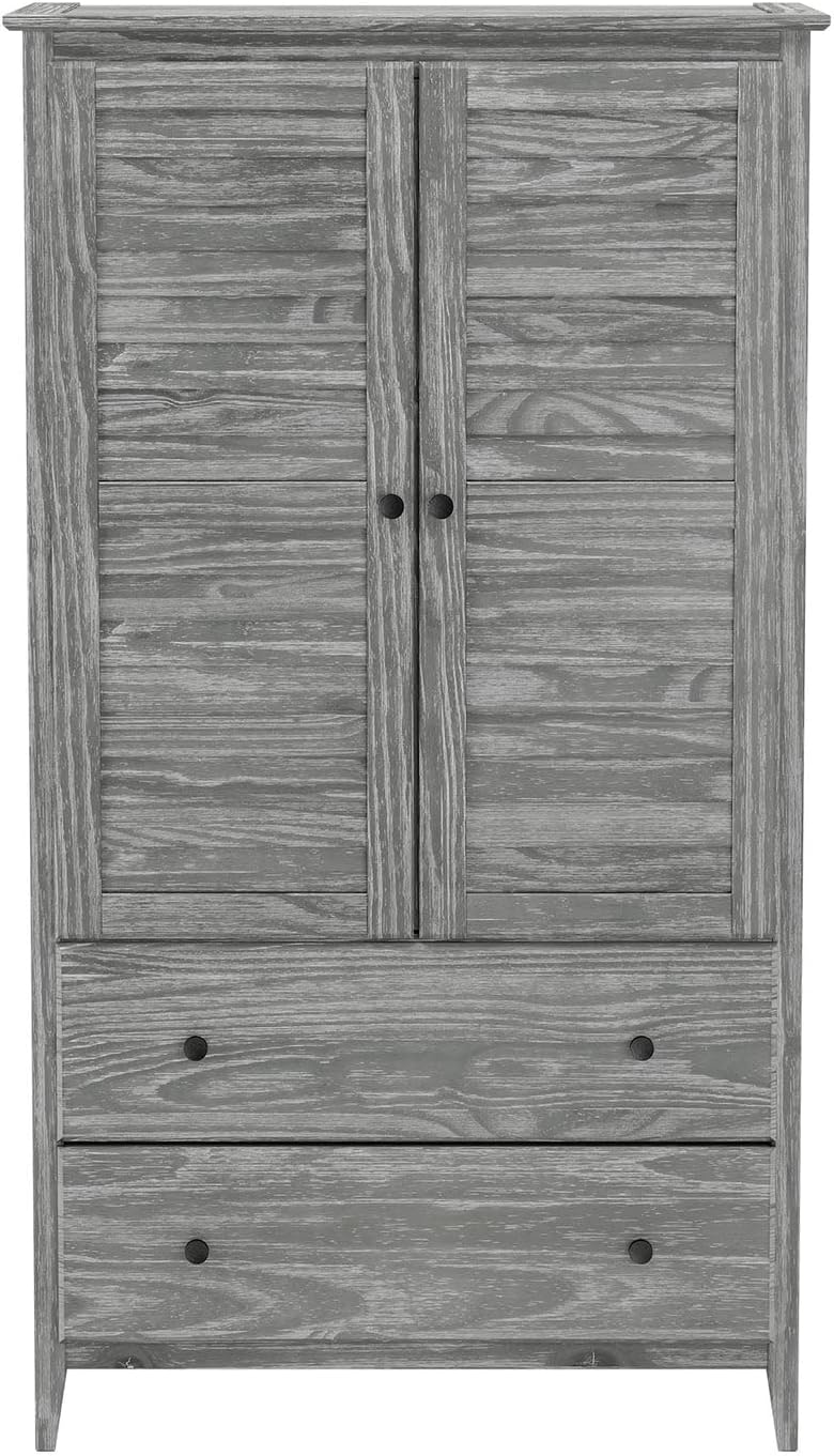 Greenport 2-Door Wardrobe, Solid Wood with a Brushed Grey Finish