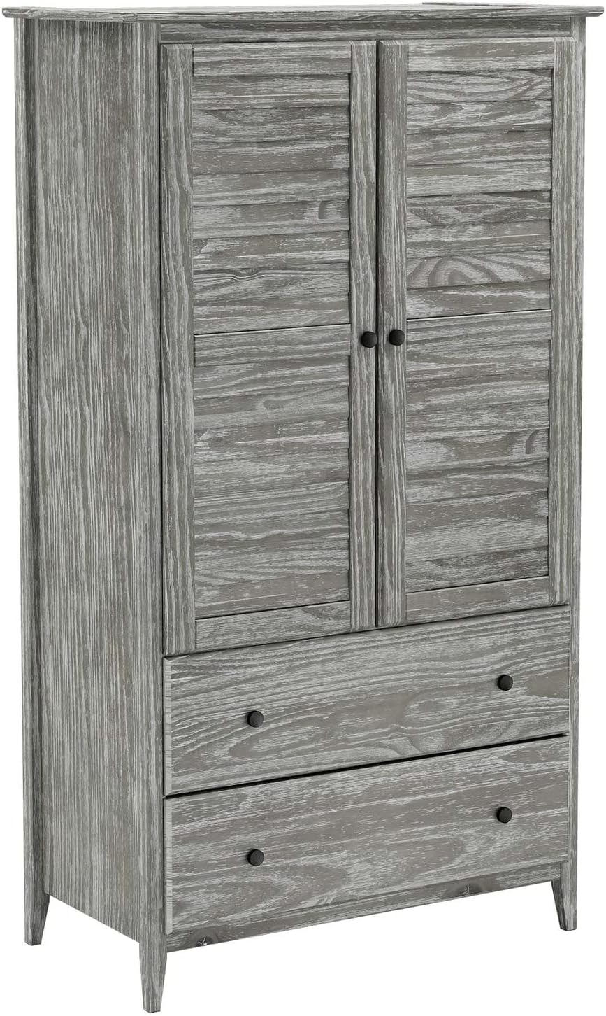 Greenport 2-Door Wardrobe, Solid Wood with a Brushed Grey Finish