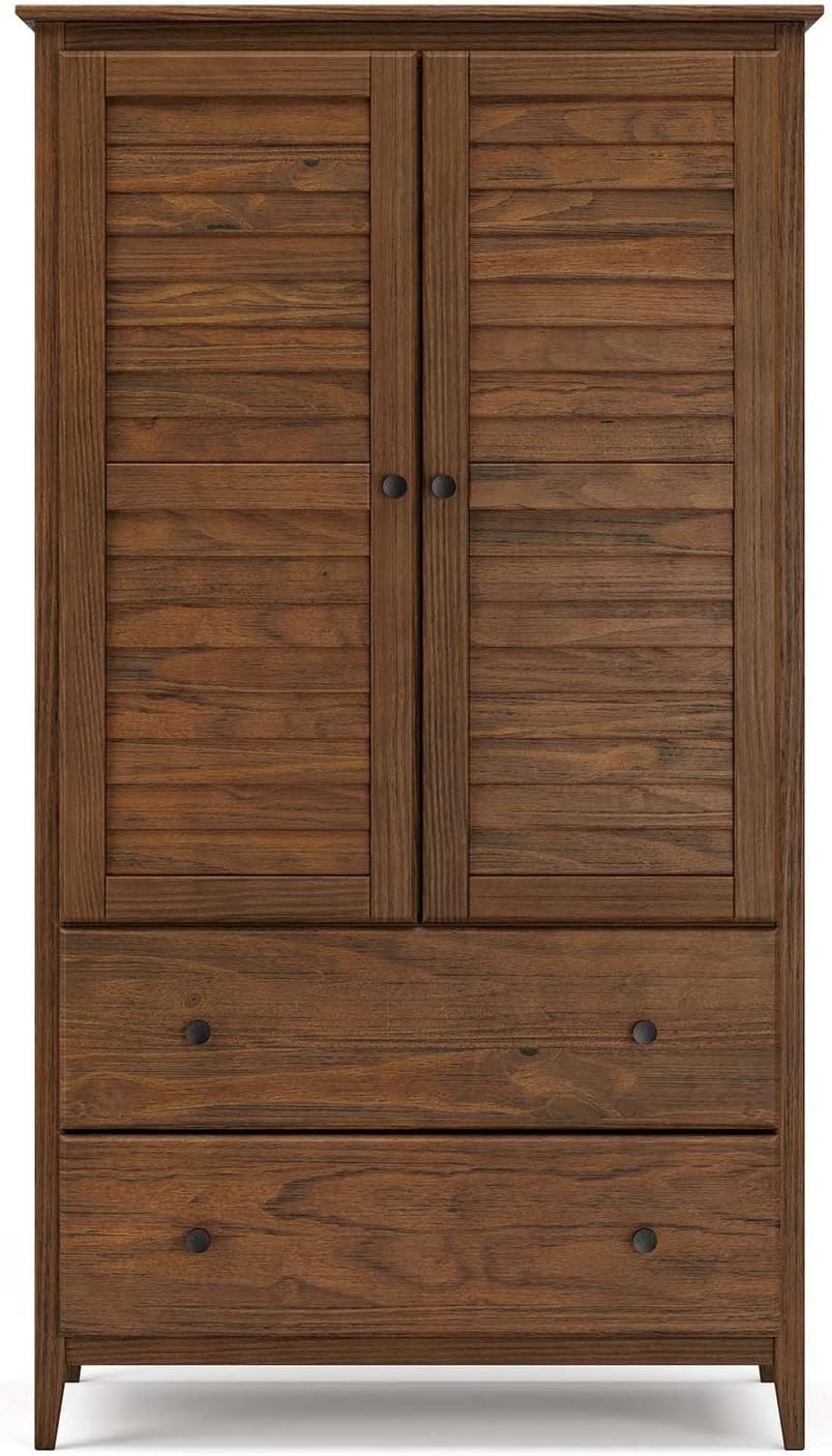 Greenport 2-Door Wardrobe, Solid Wood with a Brushed Walnut Finish