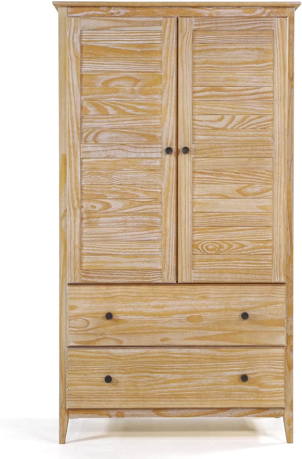 Greenport 2-Door Wardrobe, Solid Wood with a Brushed Driftwood Finish