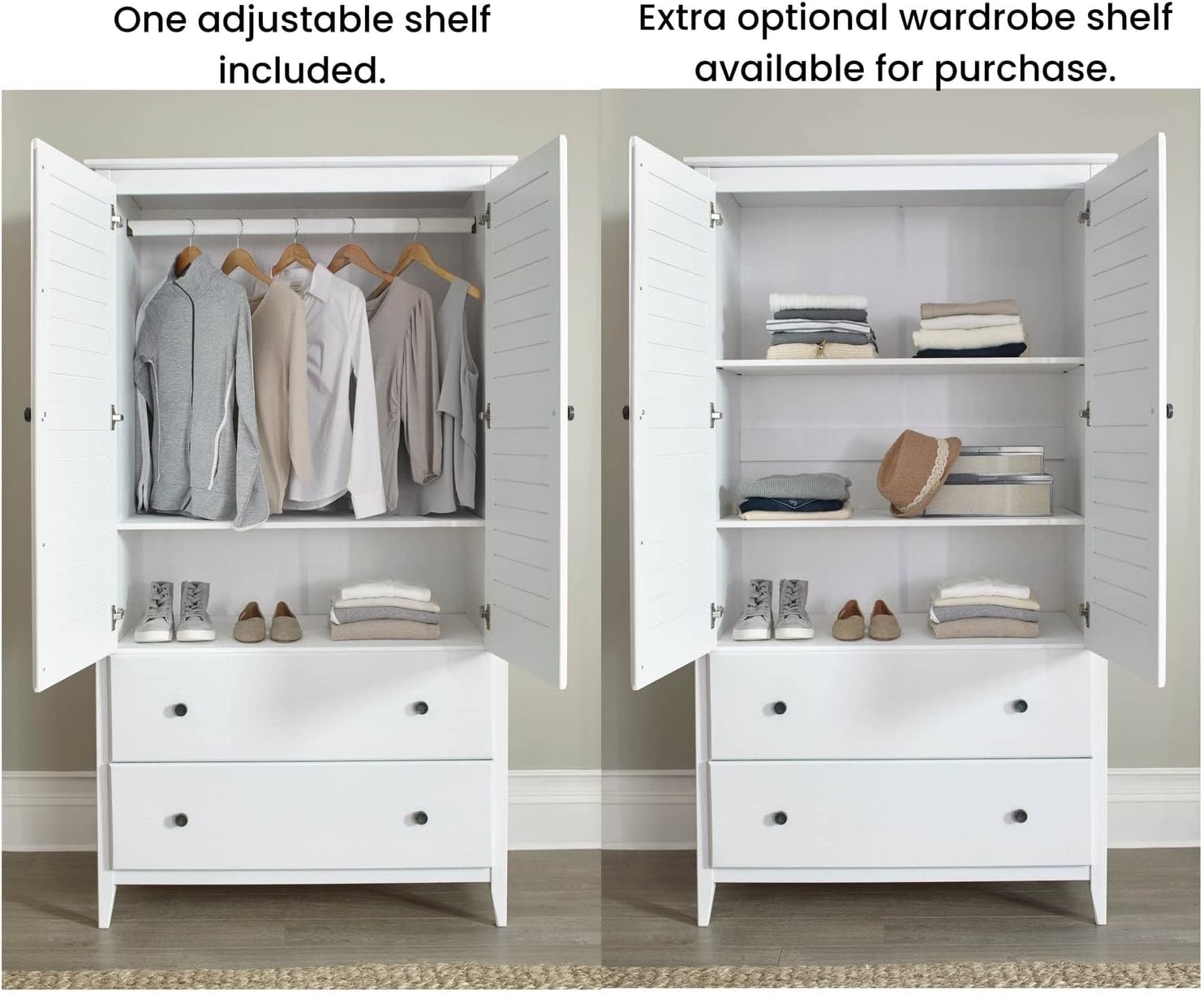 Greenport 2-Door Wardrobe, Solid Wood with a Brushed Driftwood Finish