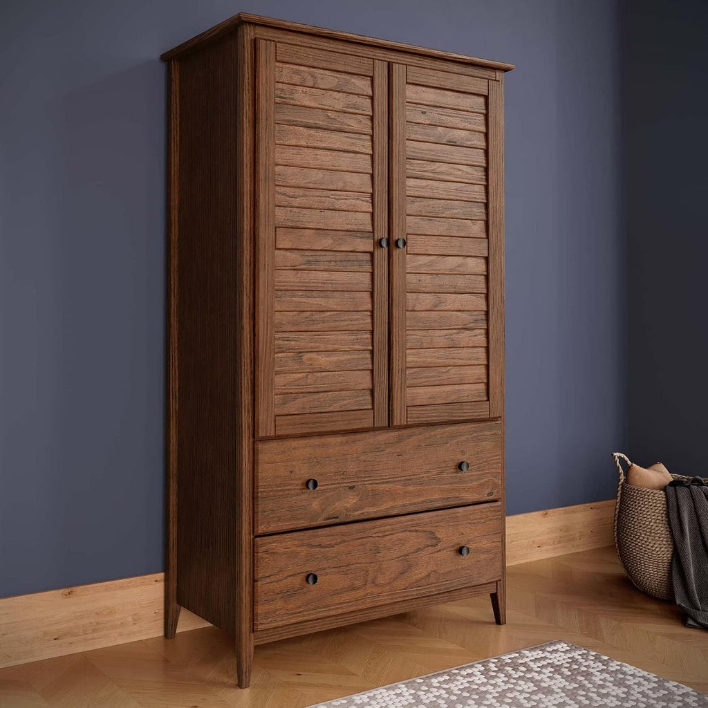Greenport 2-Door Wardrobe, Solid Wood with a Brushed Walnut Finish