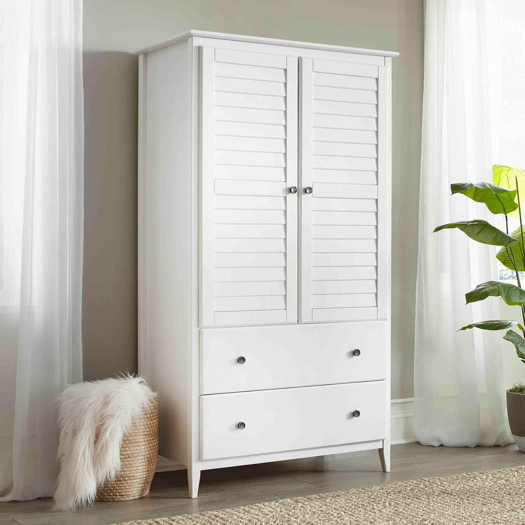 Greenport 2-Door Wardrobe, Solid Wood with a Brushed White Finish
