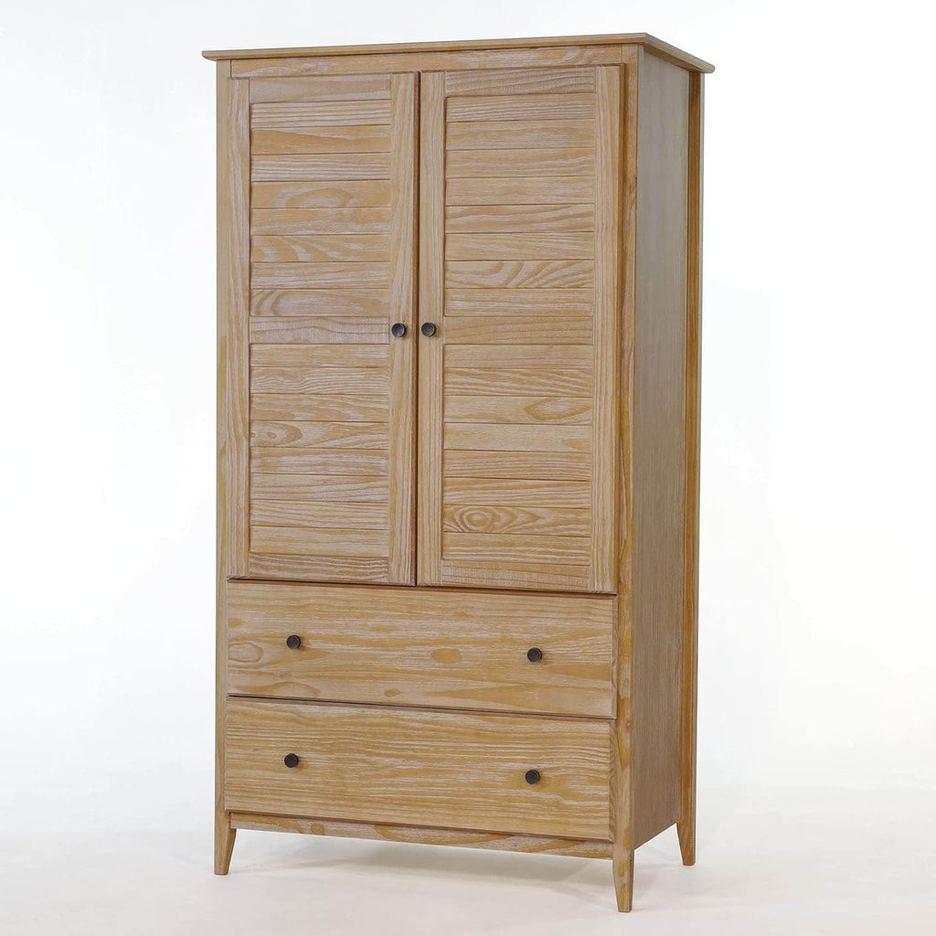 Greenport 2-Door Wardrobe, Solid Wood with a Brushed Driftwood Finish