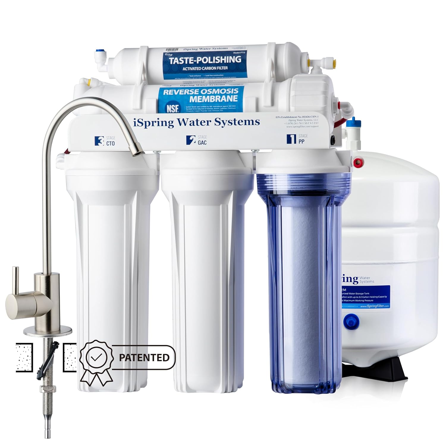 RCC7, NSF Certified, High Capacity Under Sink 5-Stage Reverse Osmosis Water Filter, RO Drinking System, 75 GPD, Brushed Nickel Faucet, Patented Top-Mounted Faucet Design for Easy Installation