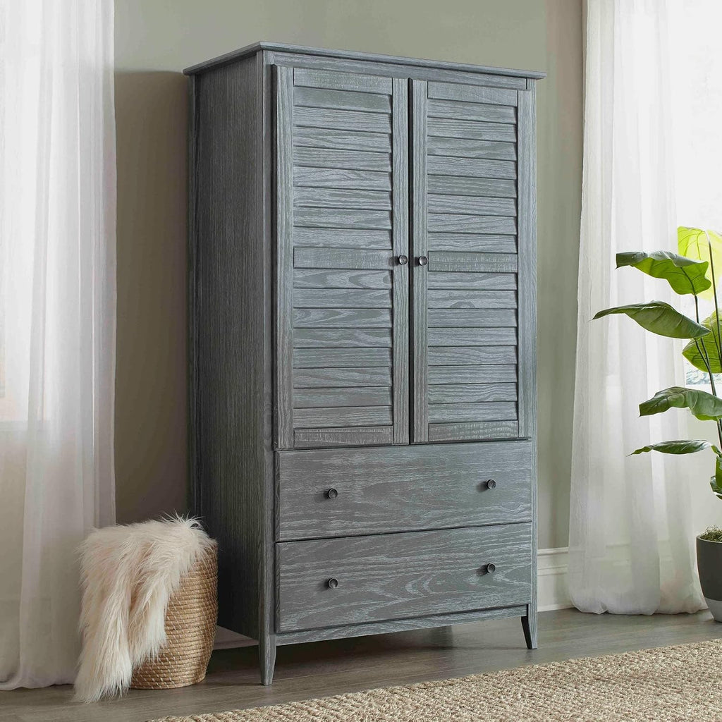 Greenport 2-Door Wardrobe, Solid Wood with a Brushed Grey Finish
